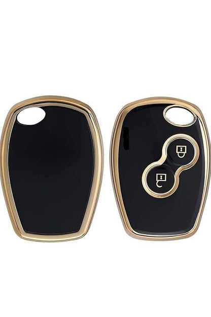 RF REDFOXX TPU Car Key Cover for Renault Dacia, 2-Button Remote Key Fob, Black with Gold Trim