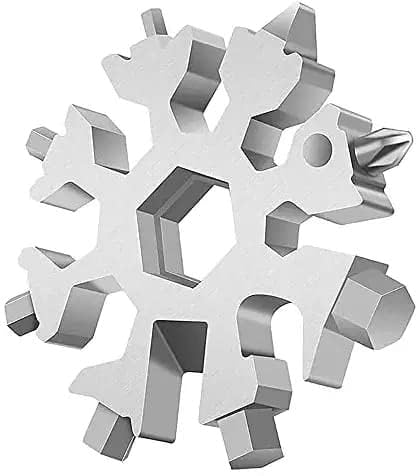 18-in-1 Snowflake Multi Tool, Stainless Steel, Silver, with Bottle Opener, Screwdriver and Wrench, Portable Keychain Repair Tool for Camping
