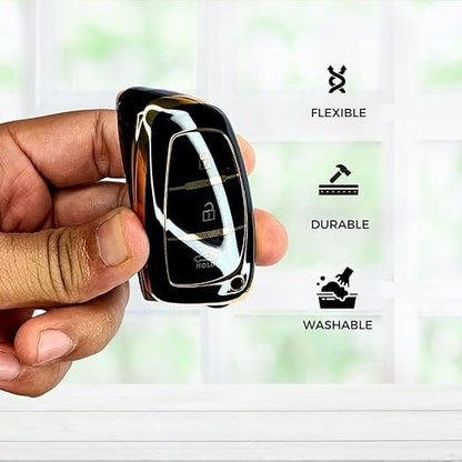 Soft TPU Car Key Cover for Hyundai Verna (2019–2023) & i20 Magna/Sportz (2024–2025) – 3-Button Flip Smart Key Shell (Black, Premium Protection)