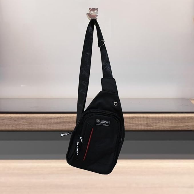 Cross-Body Sling Bag with USB Charging Port, Black Waterproof Travel Waist Pack, Anti-Theft Design