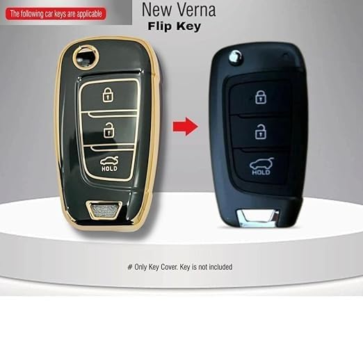 Soft TPU Car Key Cover for Hyundai Verna (2019–2023) & i20 Magna/Sportz (2024–2025) – 3-Button Flip Smart Key Shell (Black, Premium Protection)