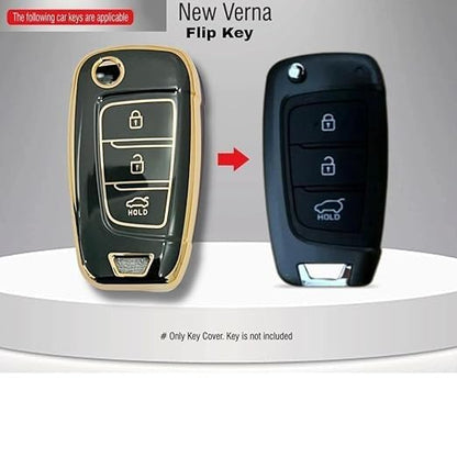 Soft TPU Car Key Cover for Hyundai Verna (2019–2023) & i20 Magna/Sportz (2024–2025) – 3-Button Flip Smart Key Shell (Black, Premium Protection)