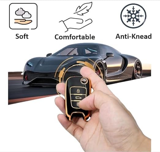 TPU Car Key Cover Compatible with Hyundai Elantra, Old i10, i20, Verna Fluidic – Durable, Stylish Protection for 2/3 Button Flip Smart Keys (Pack of 1)