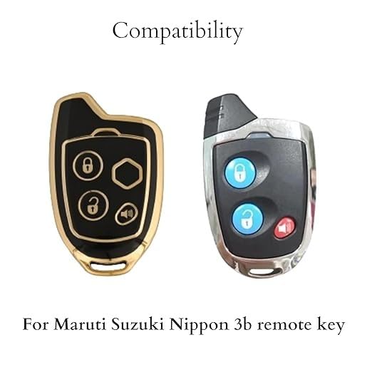 Suzuki Alto Smart Key Cover, 3-Button Remote Shell, Black and Gold TPU Case, Compatible with Alto 800 and Alto K10