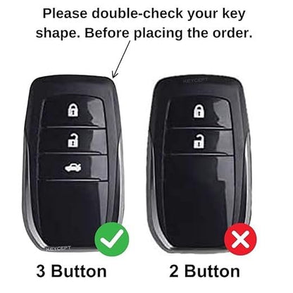 Metal Silicone Key Cover Compatible with Toyota Innova Crysta, HyCross, Hilux & Invicto | 2 Button Smart Key Case | Full Protection Metal Cover with Low-Light Visibility Feature | Black (Pack of 1)