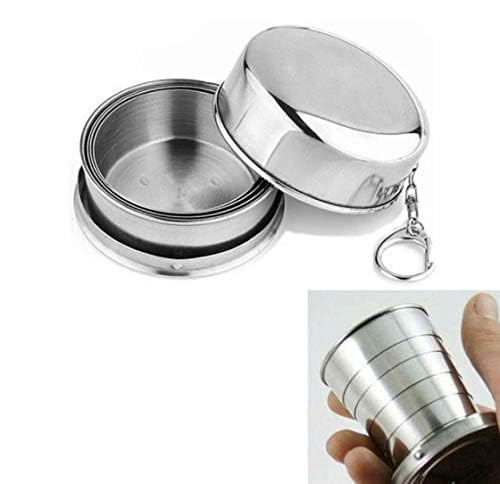 RF REDFOXX Folding Stainless Steel Water Glass for Picnic Outdoor/Indoor, Water Tumbler Cup with Keychain for Lassi Lemonade Juice Milk Cold Drinks Beverage Drinking Tumbler (75ml)