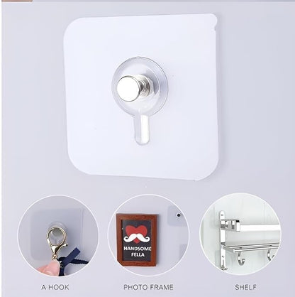 RF REDFOXX Adhesive Wall Hooks, Heavy-Duty, White, Set of 14, 10 x 10 cm, for Photo Frames, Keys and Shelves (5)