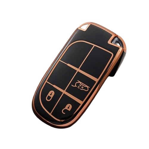 RF REDFOXX Gold Border TPU Key Cover Compatible with Jeep Compass Trailhawk Meridian Push Button Smart Key (Black)