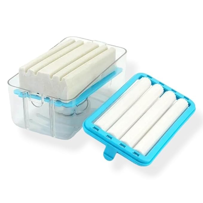 2-in-1 Portable Laundry Rolling Soap Box – Soap Bar Dispenser with Rubber Roller, Foaming Soap Saver, Drain Holes & Spring Mechanism – Travel Soap Holder (12.2L x 7.2W cm, Multicolor)