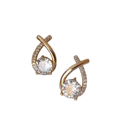 Sterling Cubic Zirconia Teardrop Stud Earrings, Korean Style, Wedding Jewellery