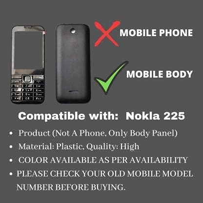 RF REDFOXX Compatible with Nokia 225 Mobile Body Panel Housing Case, Front and Back Cover Shell Replacement, Black, Plastic