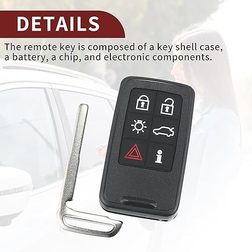 902MHz 6 Button Smart Car Key Fob Compatible with Volvo XC60 V70 V60 (2007–2016) | Keyless Entry Remote Replacement | FCC ID KR55WK49266 | Model 30659502