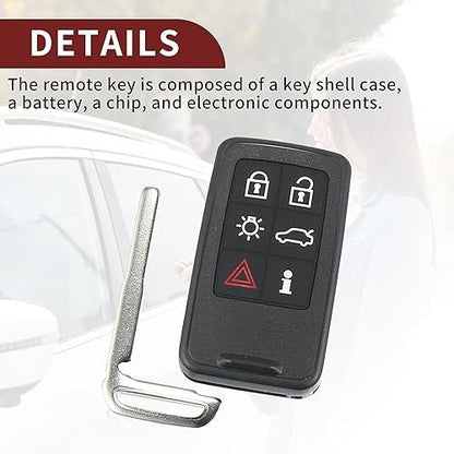 902MHz 6 Button Smart Car Key Fob Compatible with Volvo XC60 V70 V60 (2007–2016) | Keyless Entry Remote Replacement | FCC ID KR55WK49266 | Model 30659502