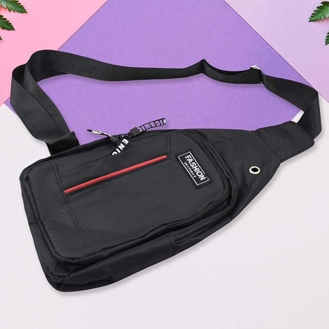 Cross-Body Sling Bag with USB Charging Port, Black Waterproof Travel Waist Pack, Anti-Theft Design