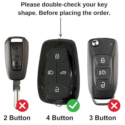 Metal Key Cover Compatible with Tata Nexon, Curvv, Altroz, Harrier, Punch, Safari & EV Models | 4 Button Smart Key Case with Short Keychain | Premium Metal Car Key Cover | Black (Pack of 1)