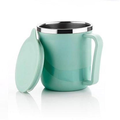 Insulated Stainless Steel Coffee Mug with Lid – 300ml Double Wall Tea & Milk Mug for Home, Office, Restaurant – Stylish, Leakproof, Drinkware Gift (1 Pc,)