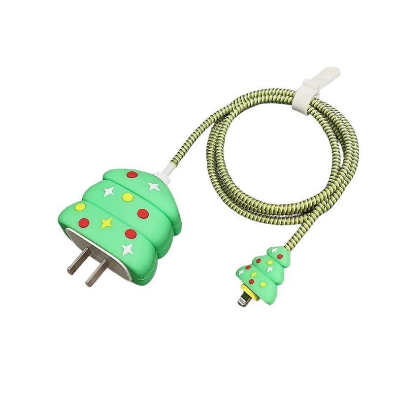 RF REDFOXX Silicone Protective Case for Apple 20W & 18W iPhone USB-C Power Adapter Charger and for USB Lightning Cable, 3D Case for iPhone Charger - 18W/20W (Christmas Tree) Multicolor