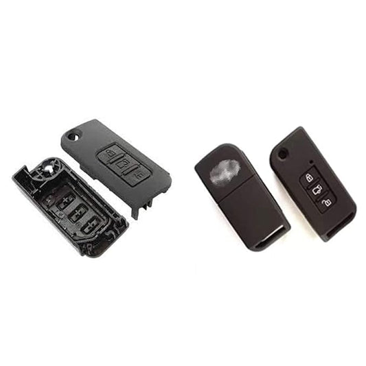flip Key Shell and Silicon keycover fit for Mahindra XUV 500 Original (Half Keyshell and One Silicon Cover only), 3 Button Key, Black