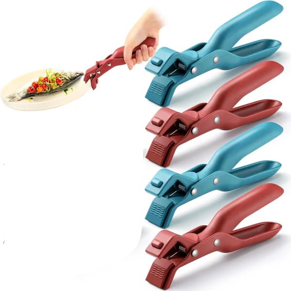 RF REDFOXX Multi-Purpose Silicone Anti-Scald Bowl Holder Clips - Heat Insulation, Non-Slip Pot & Plate Gripper for Kitchen (Set of 4).