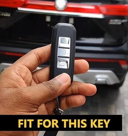 Premium Metal & Soft Silicone Car Key Cover with Keychain | Full Protection Key Shell Compatible with MG Hector | 3-Button Smart Key Case | 360° Protection | Durable & Stylish