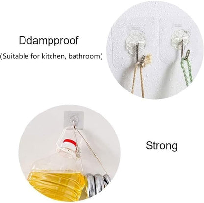 RF REDFOXX PVC Wall Hooks (Pack of 10) | Heavy Duty Transparent Adhesive Hooks for Kitchen, Bathroom, Bedroom & Office | Self-Adhesive, Waterproof & Reusable
