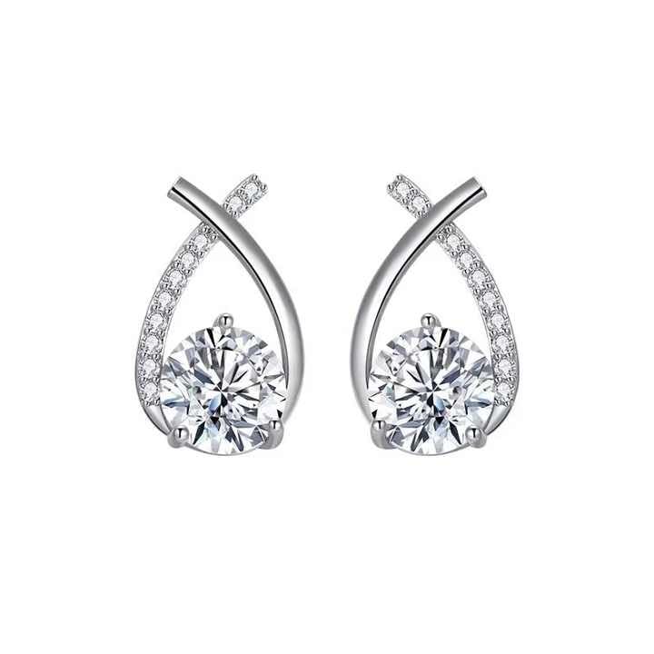 Sterling Cubic Zirconia Teardrop Stud Earrings, Korean Style, Wedding Jewellery
