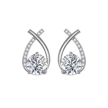 Sterling Cubic Zirconia Teardrop Stud Earrings, Korean Style, Wedding Jewellery