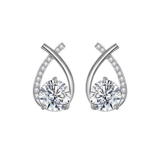 Sterling Cubic Zirconia Teardrop Stud Earrings, Korean Style, Wedding Jewellery