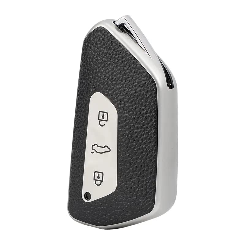 Soft TPU Leather Pattern Key Cover Compatible with Skoda Octavia 2021 (Silver)