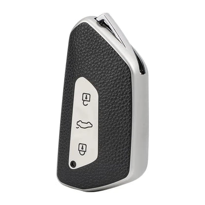 Soft TPU Leather Pattern Key Cover Compatible with Skoda Octavia 2021 (Silver)