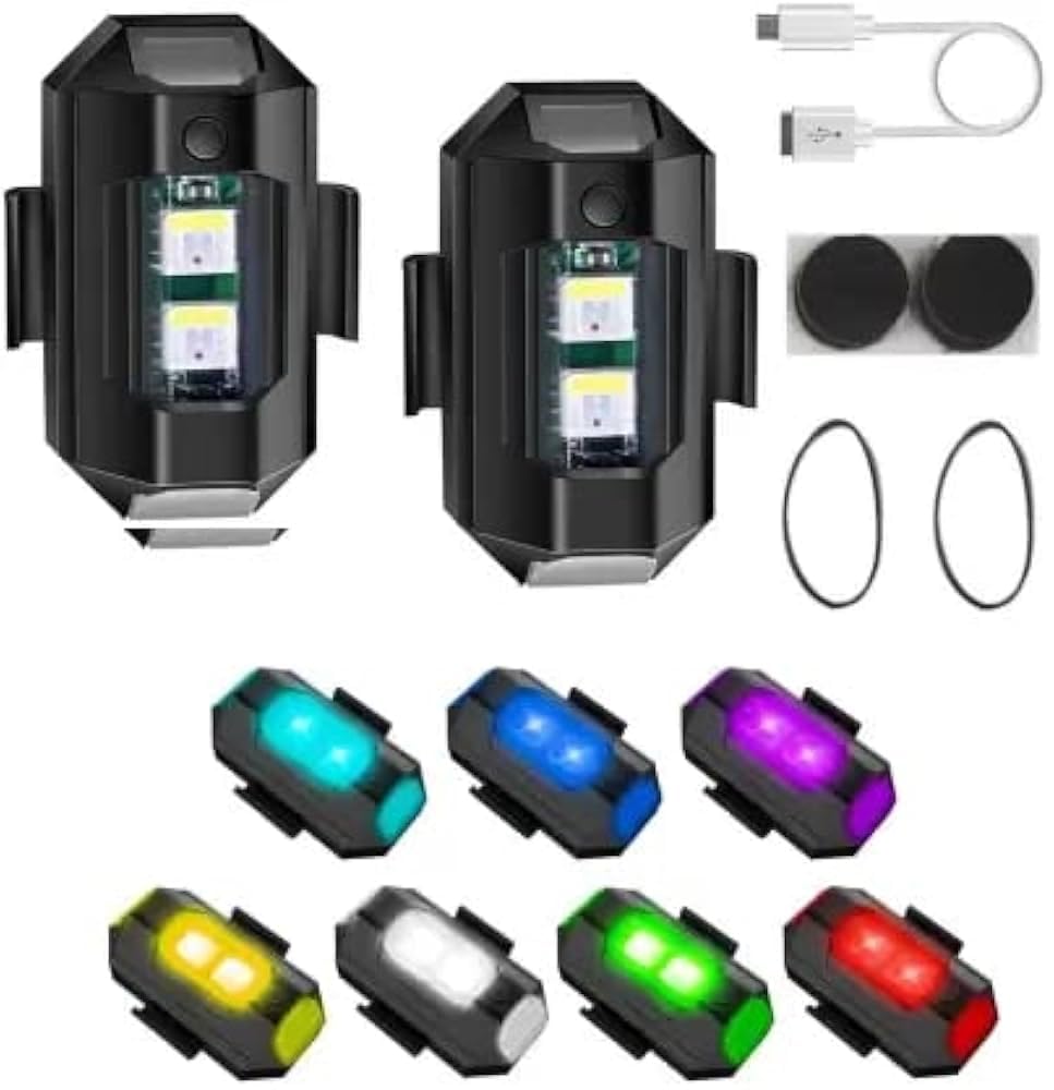 LED Strobe Light, 7 Colors, Rechargeable Waterproof Warning Signal, Universal for Bikes, Cars, Motorcycles, Drones