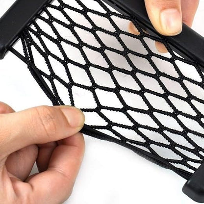 Car Storage Net Organizer with Phone Stand, Elastic Mesh Pocket for Seat Side and Back, Multi-Purpose Interior Holder, Black, Pack of 1