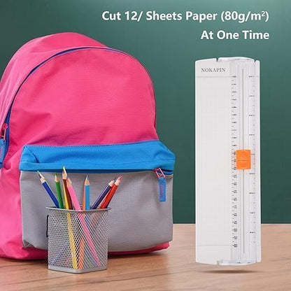 Small Paper Cutter for Cardstock – Portable A4/A5 Guillotine Trimmer with Safety Blade & Grid Ruler – Ideal for Scrapbooking, Photos, Labels, and DIY Crafts (White)