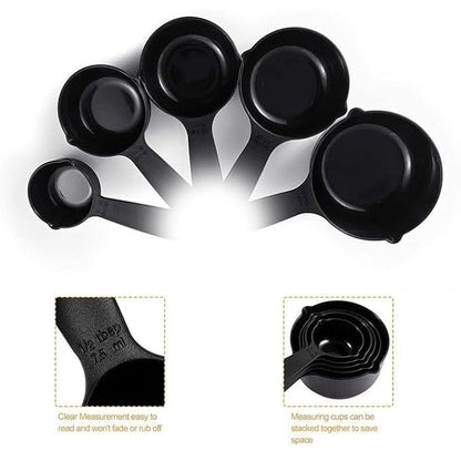 Precision in Style 11-Piece Black Plastic Measuring Cups and Spoons Set with Butterfly Shape Holder – Elegant and Functional Kitchen Essentials for Accurate Cooking and Baking