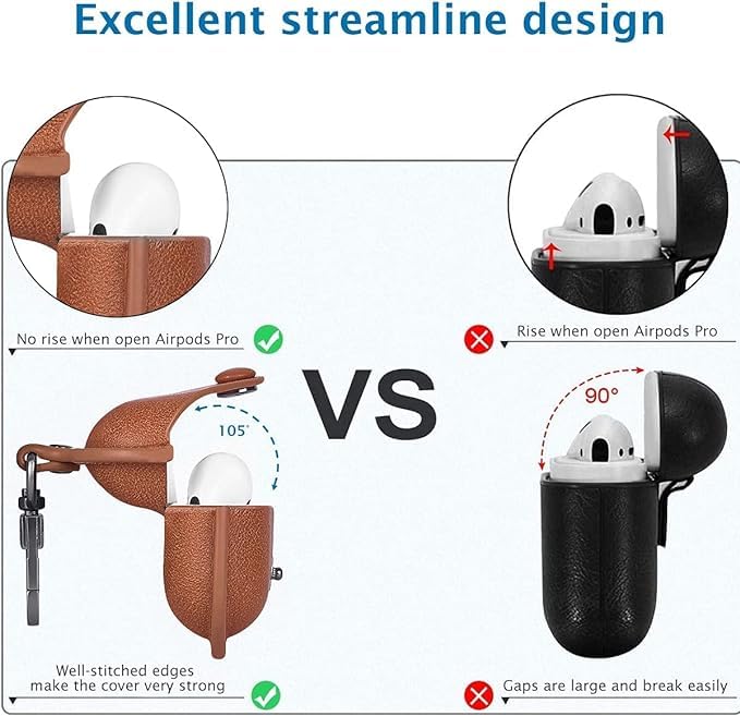RedFoxx Soft Leather Shockproof Cover Case with Free Keychain Compatible with Apple AIRPODS PRO 2, Leather Case Airpod Pro 2 (Light Brown)
