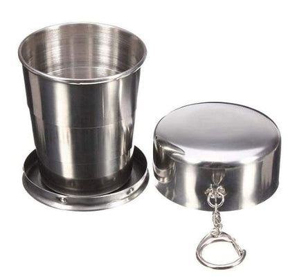 RF REDFOXX Folding Stainless Steel Water Glass for Picnic OutdoorIndoor, Water Tumbler Cup with Keychain for Lassi Lemonade Juice Milk Cold Drinks Beverage Drinking Tumbler (75ml)