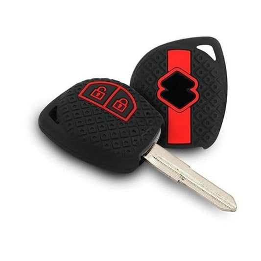 Silicone Car Key Cover Compatible with Baeno, XL6, Swifit, WagionR, Ertigia, Fronix, Jiimny, Dzire, Ignis, Ciazi, Scrosis, Griand Vitara, Brezzia (Black with Black Keychain).