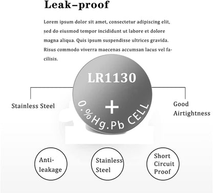 RF REDFOXX LR1130 AG10 189 Battery 1.5V Alkaline Button Cell Batteries 389A, D389, LR1131, LR54, G10A, Battery LR1130 Battery 1.5V Micro Alkaline Button Coin Cell (LR1130 / AG10-10 Unit)