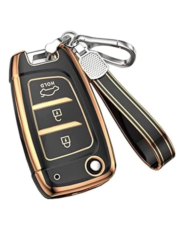Soft TPU Car Key Cover for Hyundai Verna (2019–2023) & i20 Magna/Sportz (2024–2025) – 3-Button Flip Smart Key Shell (Black, Premium Protection)