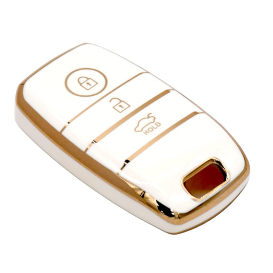 RF REDFOXX TPU Gold Car Smart Key Cover Compatible for Kia Seltos, Sonet, Carens 3 Push Button Smart Key Shell Case Holder, Key Protector (White Gold) Pack of 1