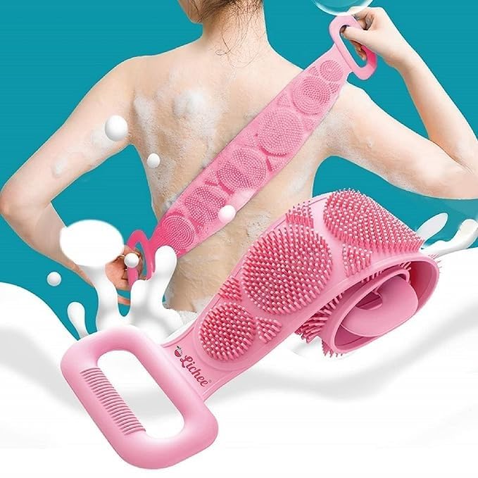 Silicone Body Back Scrubber – Double-Sided Exfoliating Belt for Shower | Deep Cleaning & Massage | Dead Skin Remover for Men & Women | Easy to Use & Clean Bathing Brush Strap