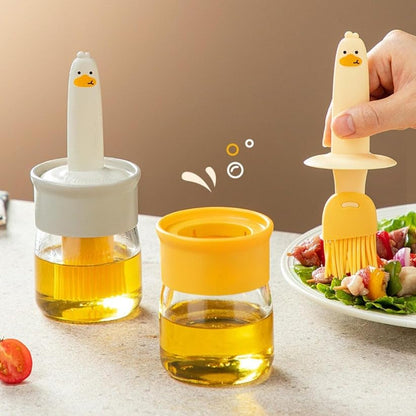 RF REDFOXX 2-in-1 Oil Dispenser Bottle with Silicone Basting Brush | Leak-Proof Glass Jar with Brush for Cooking, Baking, BBQ & Kitchen Use (1 Set)