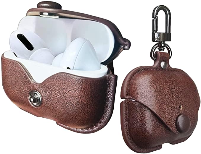 RedFoxx Soft Leather Shockproof Cover Case with Free Keychain Compatible with Apple AIRPODS PRO 2, Leather Case Airpod Pro 2 (Dark Brown)