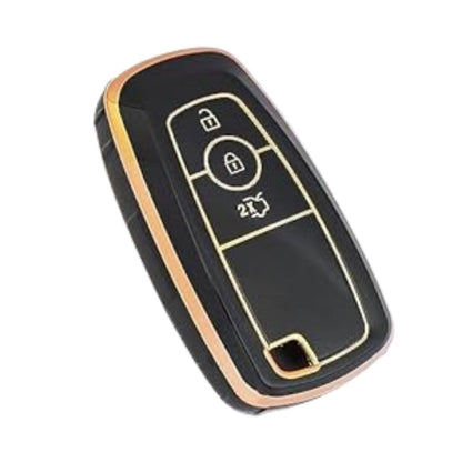 Soft TPU Leather Pattern Key Cover Compatible with Ford Ecosport Aspire Freestyle Endeavour Push Button Start Car Key (Black).