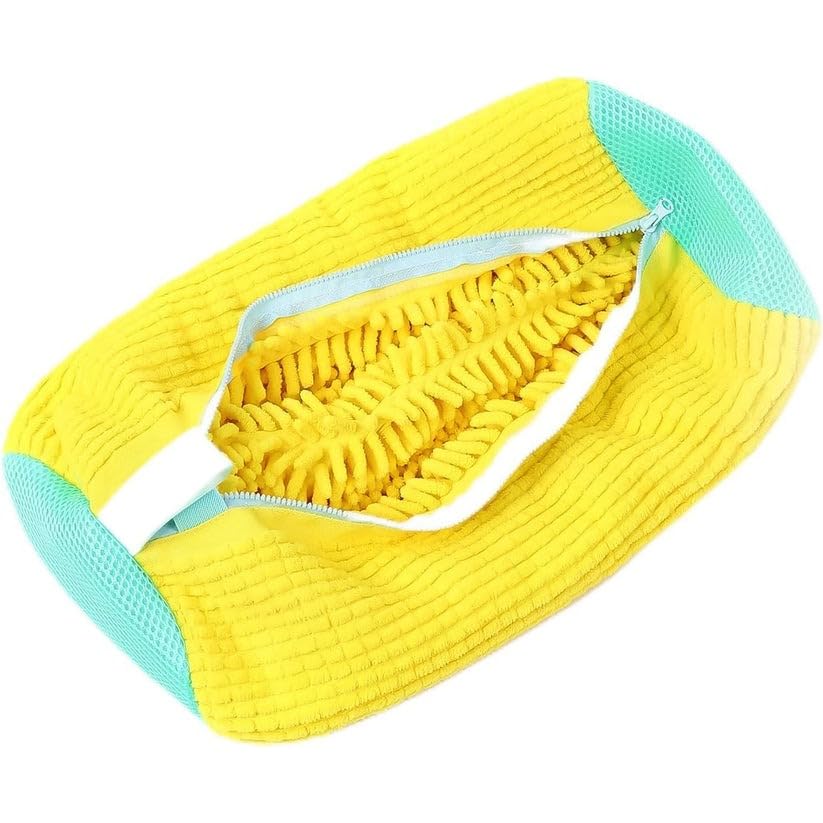 Microfiber Chenille Shoe Washing Bag, Yellow, Reusable Laundry Protector with Zipper for Machine Wash, Noise Reducing Design, 1 Piece