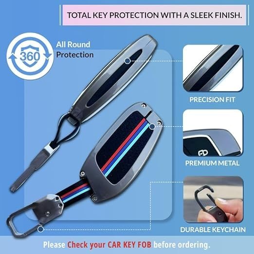 Metal Car Key Cover for MG ZS EV, 3-Button Smart Key Case, Shape-2, 360° Full Protection, Durable and Stylish, Multicolor