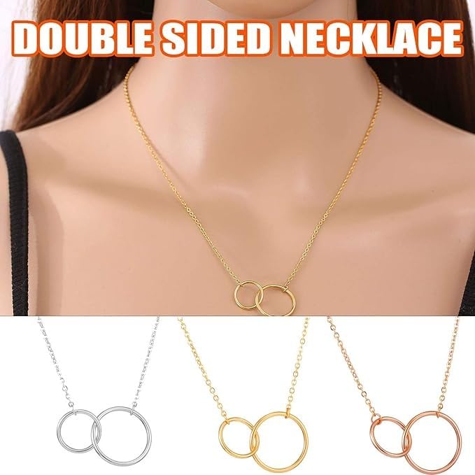 RF REDFOXX Double Circle Pendant Necklace, Gold-Toned Chain, Ladies Fashion Jewellery