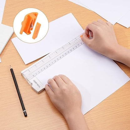 Small Paper Cutter for Cardstock – Portable A4/A5 Guillotine Trimmer with Safety Blade & Grid Ruler – Ideal for Scrapbooking, Photos, Labels, and DIY Crafts (White)