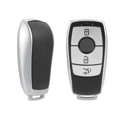RF REDFOXX Car Key Cover and Keychain Compatible for Mercedes Benz Designed for Benz E Series Smart Key | Car Accessories Personal Style with Silver Cover.