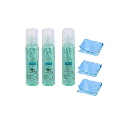 Clean & Shine Gel Multi-Purpose LCD Cleaning Kit – 3 x 100ML Liquid Solution with Microfiber Cloth for Mobile, Laptop, Tablet, Computer, and Camera Screens.